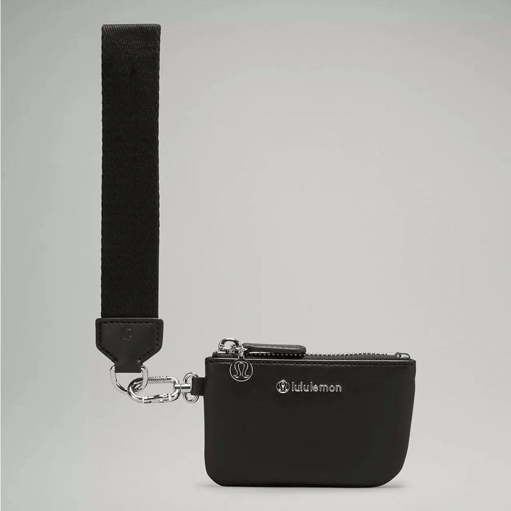 Lululemon Dual Pouch Wristlet Leather Alternative Black/Silver—NWT